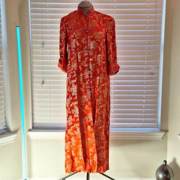 VINTAGE Peony Brand Red Kimono Womens Size 38 Frog Button Shanghai China - Picture 6 of 12